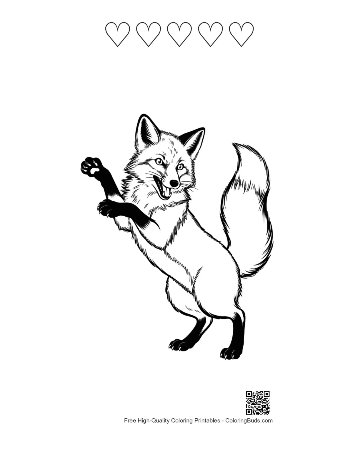 Red fox printable with heart outlines