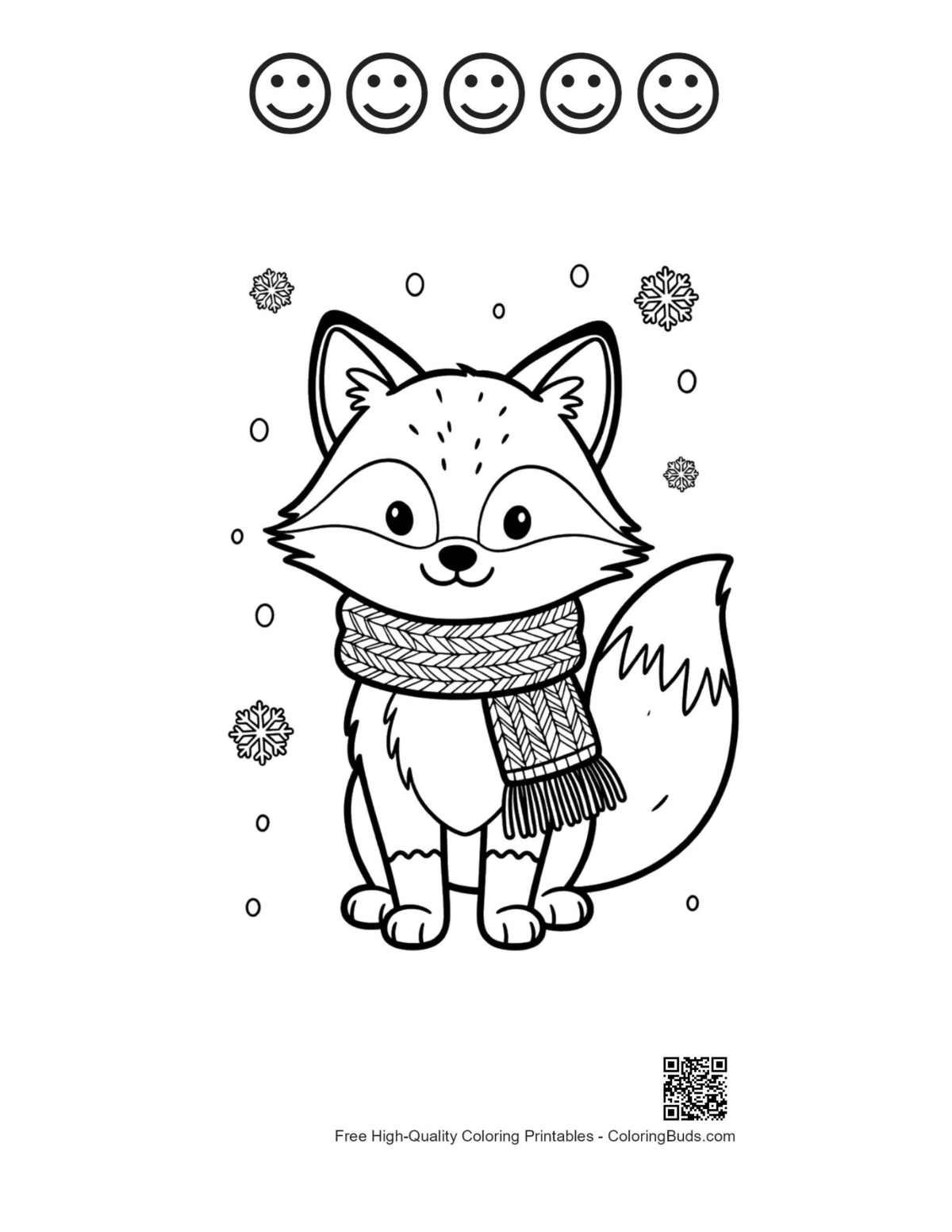 Red fox sheet with 5 happy face outlines printable