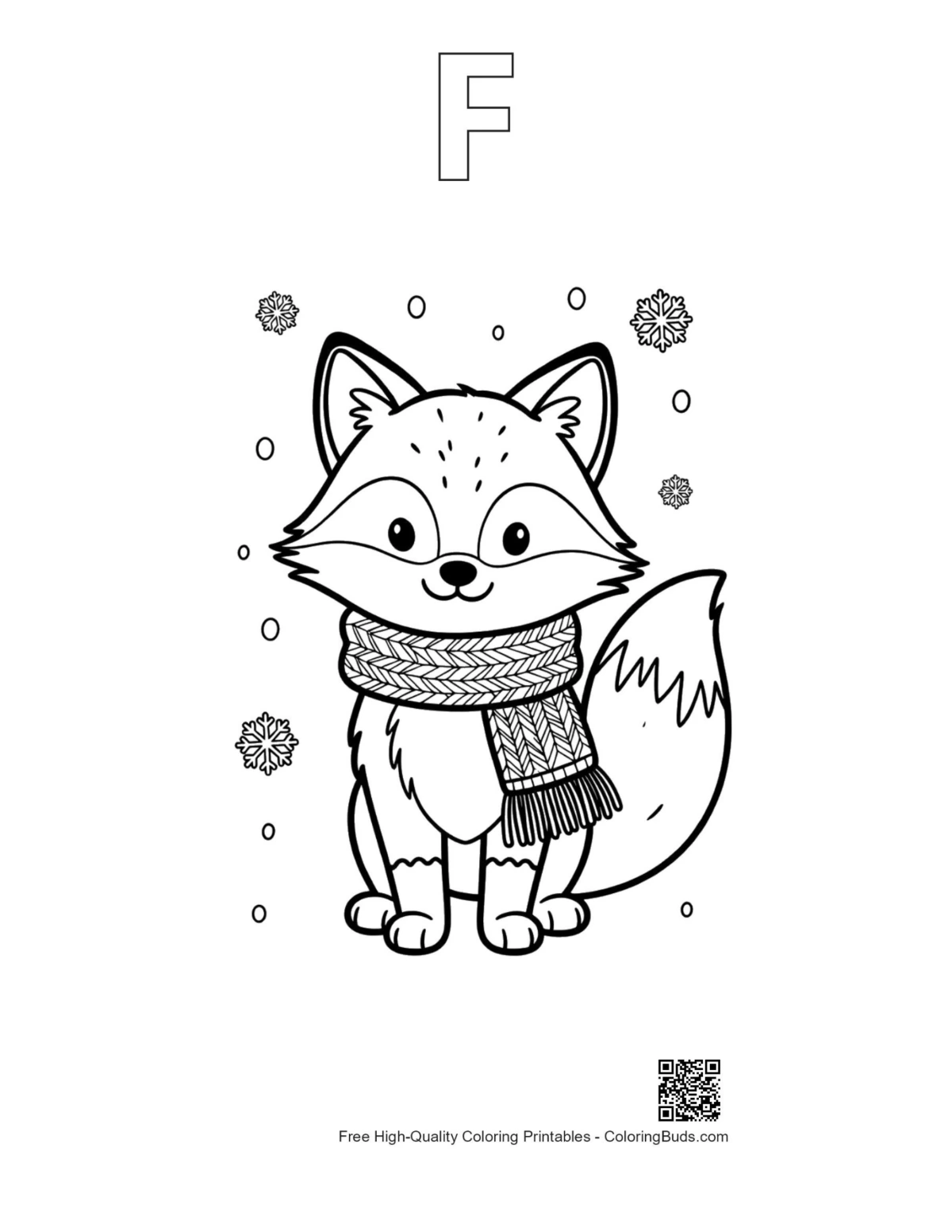 Red fox outline shaped like alphabet letter F printable