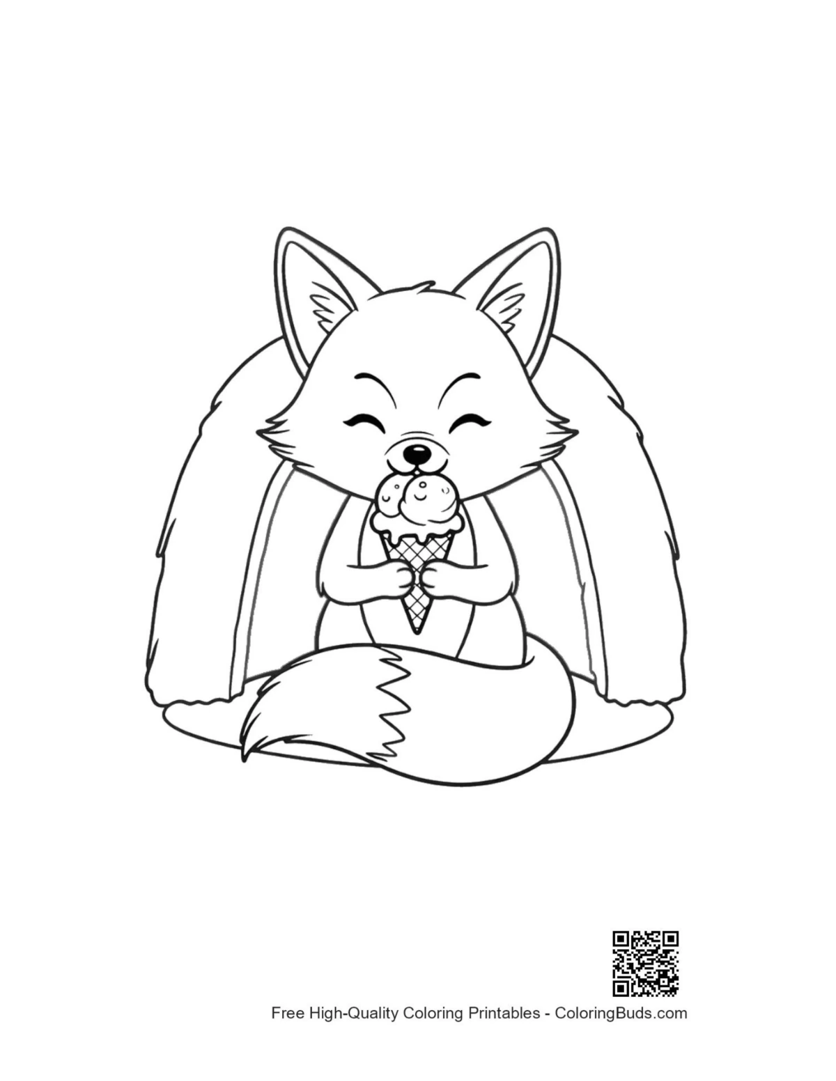Red fox driving small vehicle on path coloring printable