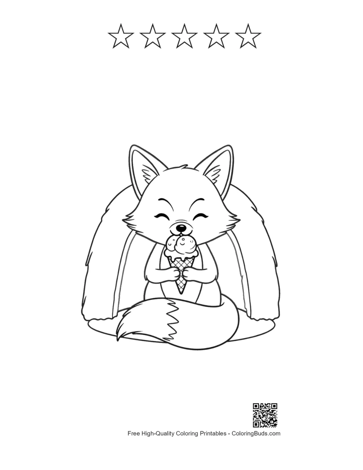 Red fox vehicle path with 5 star outline printable