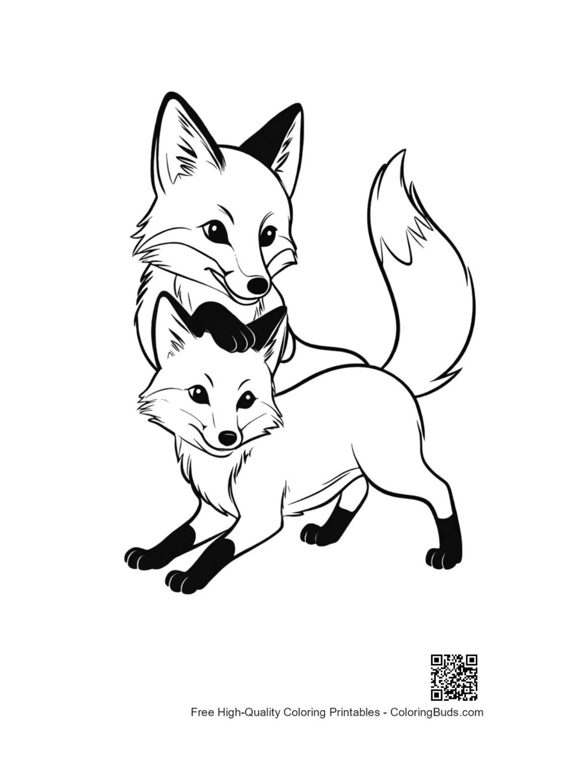 Red fox mother embracing kit illustration
