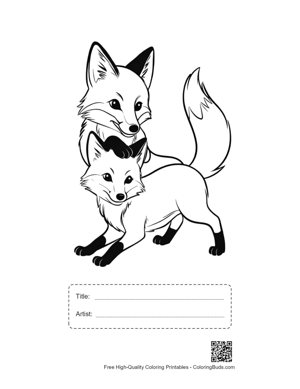 Printable red fox embrace with title box