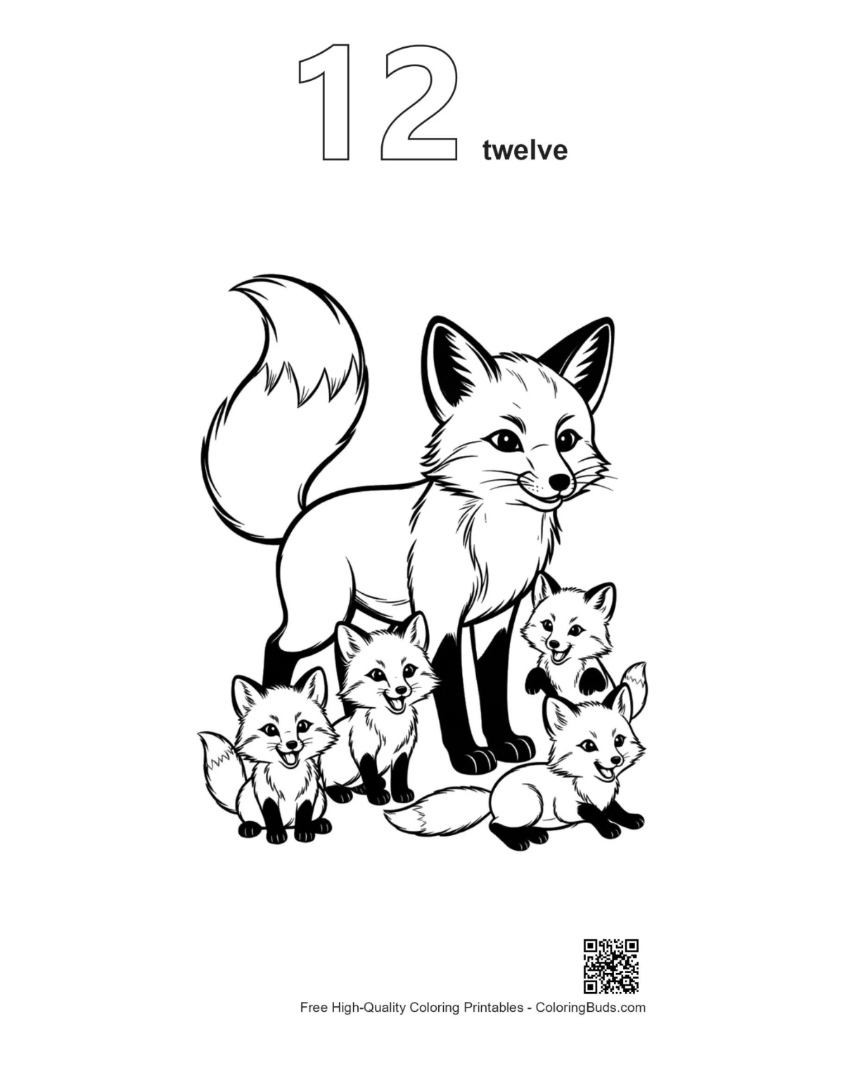 Red fox kits outline coloring page number 12