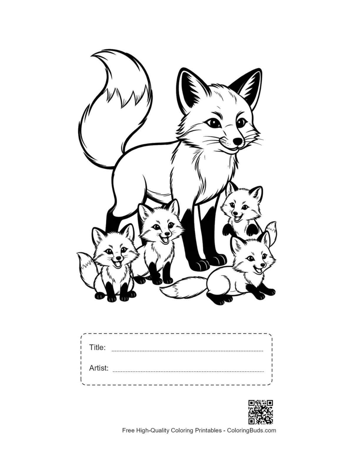 Red fox family printable with title box