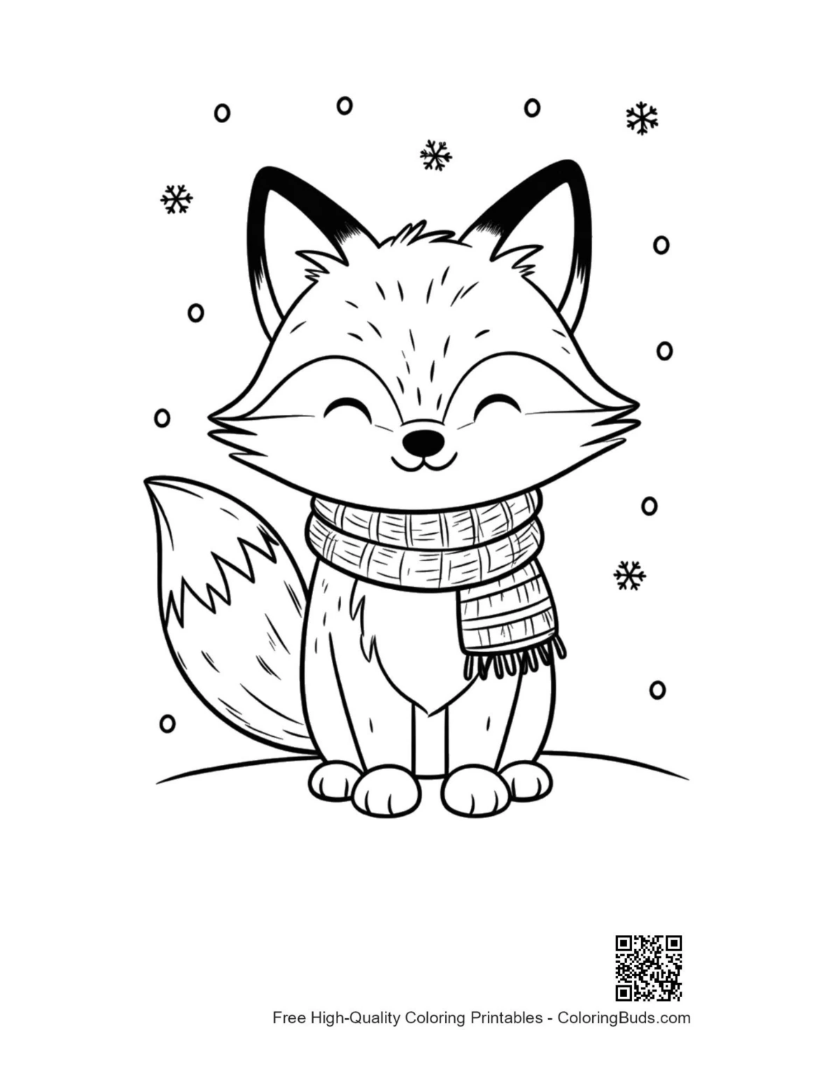 Red fox printable coloring page outline