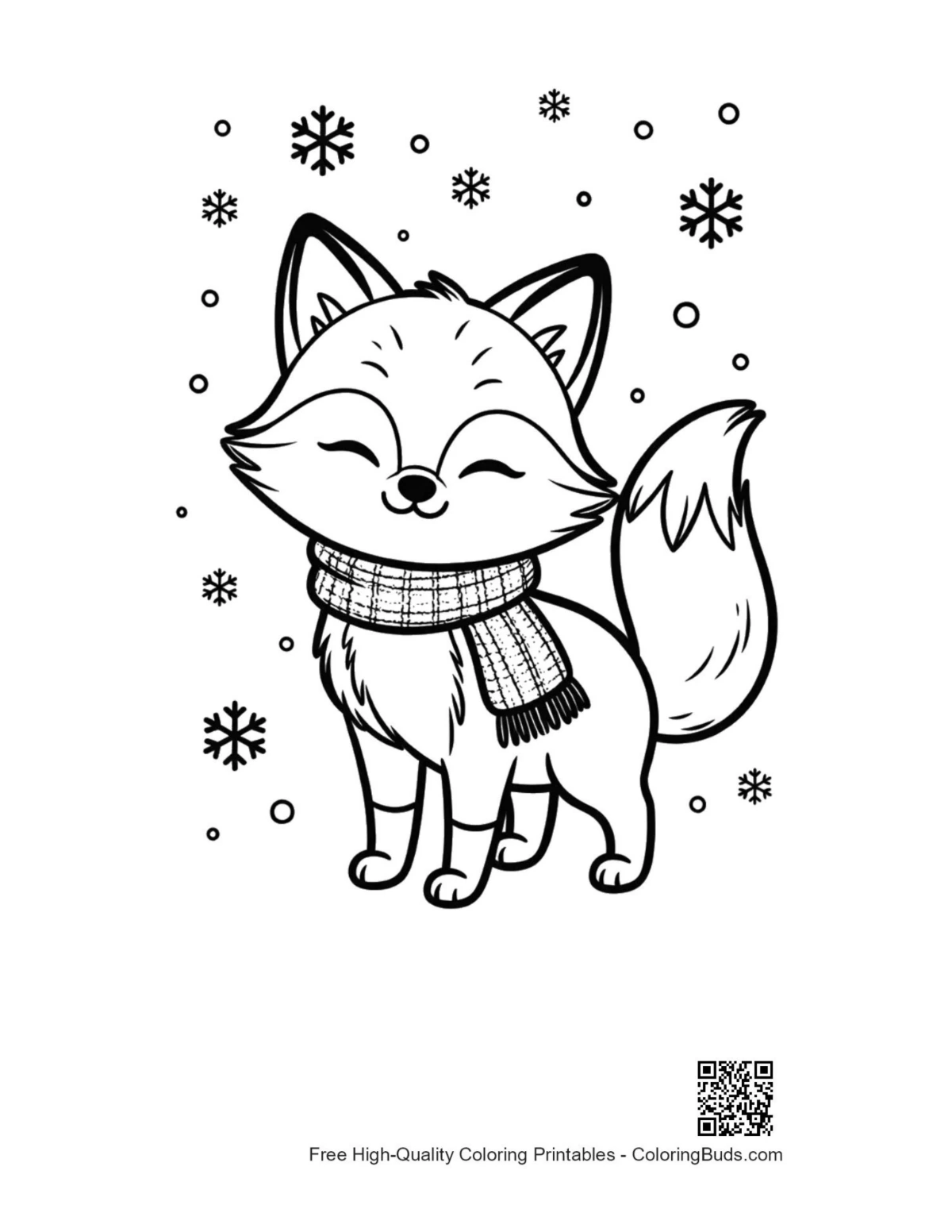 Red fox printable coloring page outline