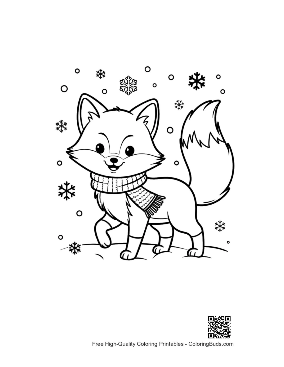 Detailed red fox printable coloring outline