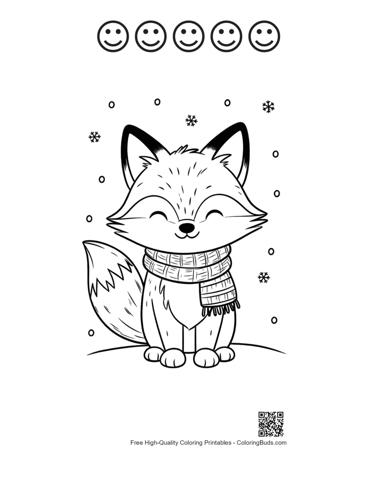 Red fox with 5 happy faces outline