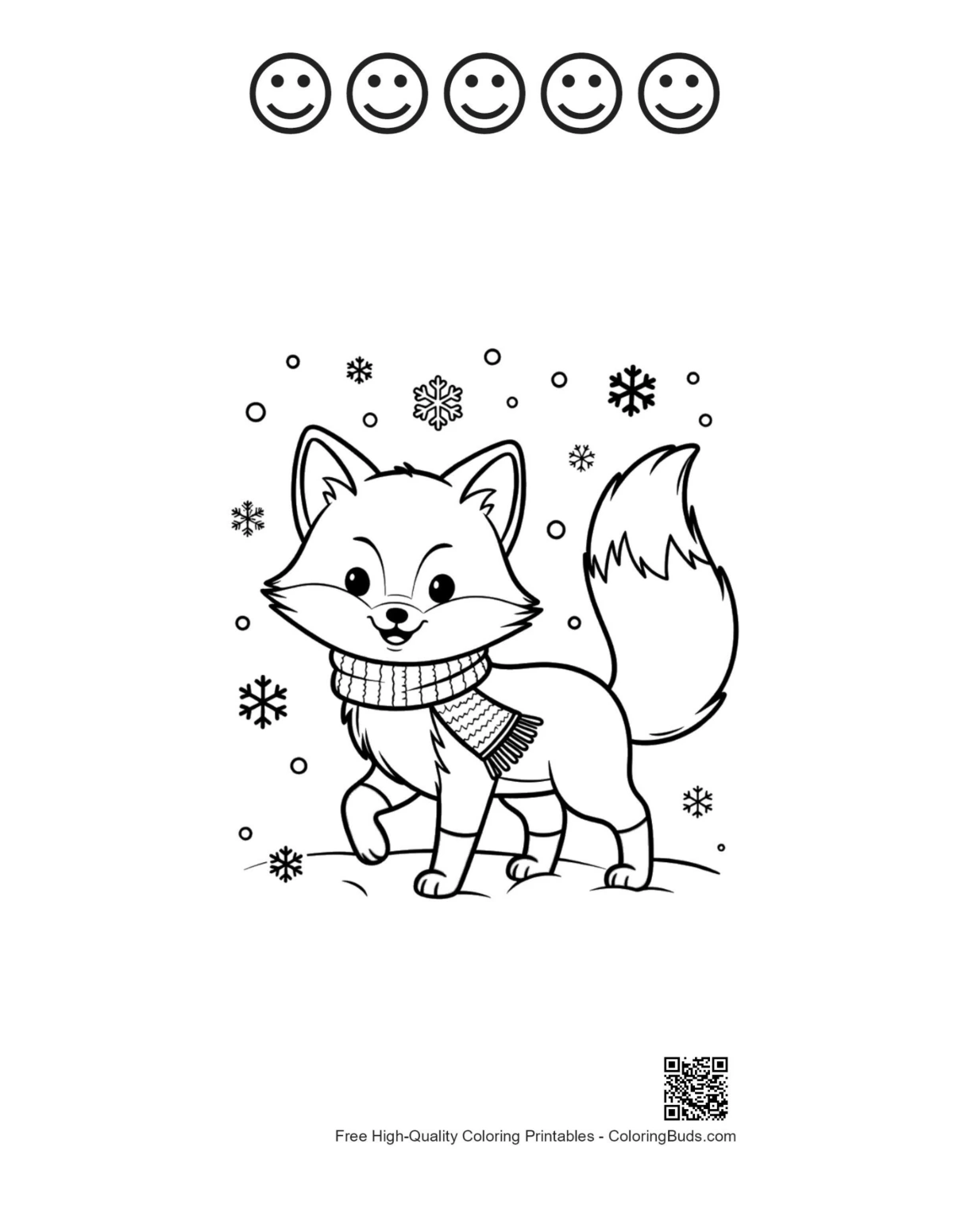 Red fox printable with 5 happy face outlines