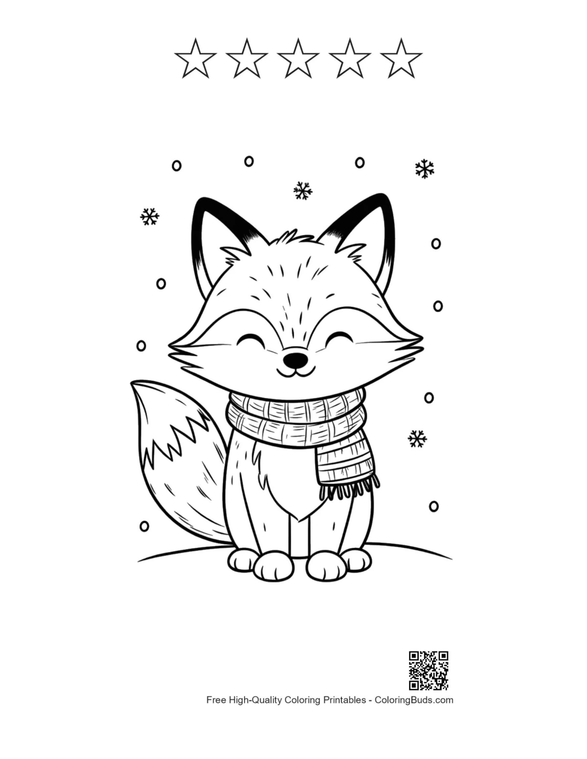 Red fox with 5 star outline printable