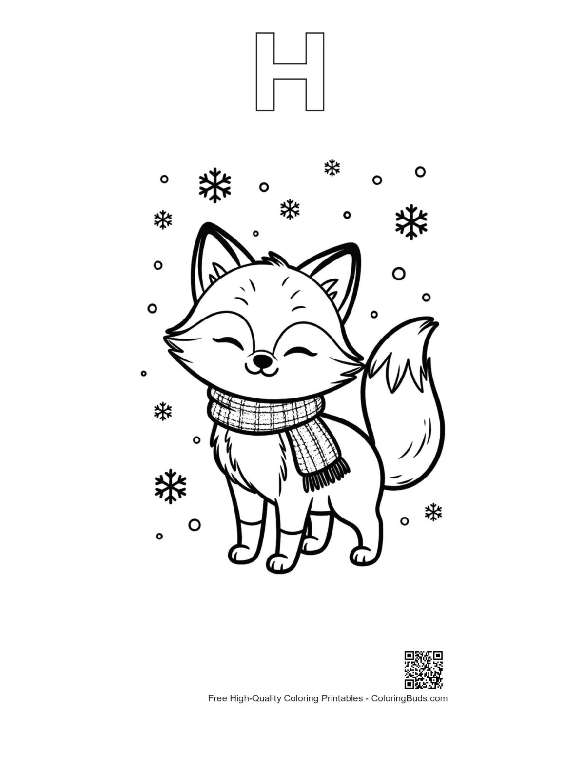 Red fox outline alphabet H printable