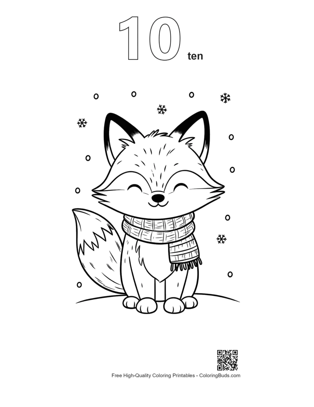 Red fox outline number 10 printable