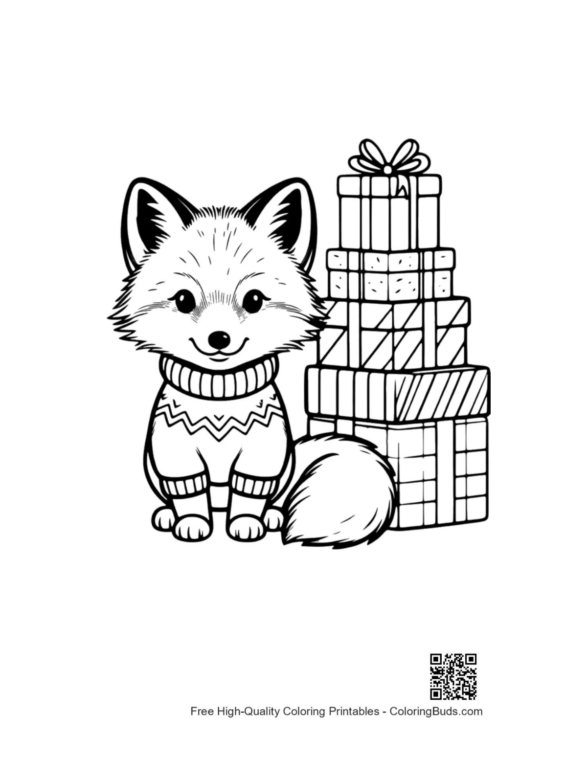Cute small arctic fox flower tiara coloring page