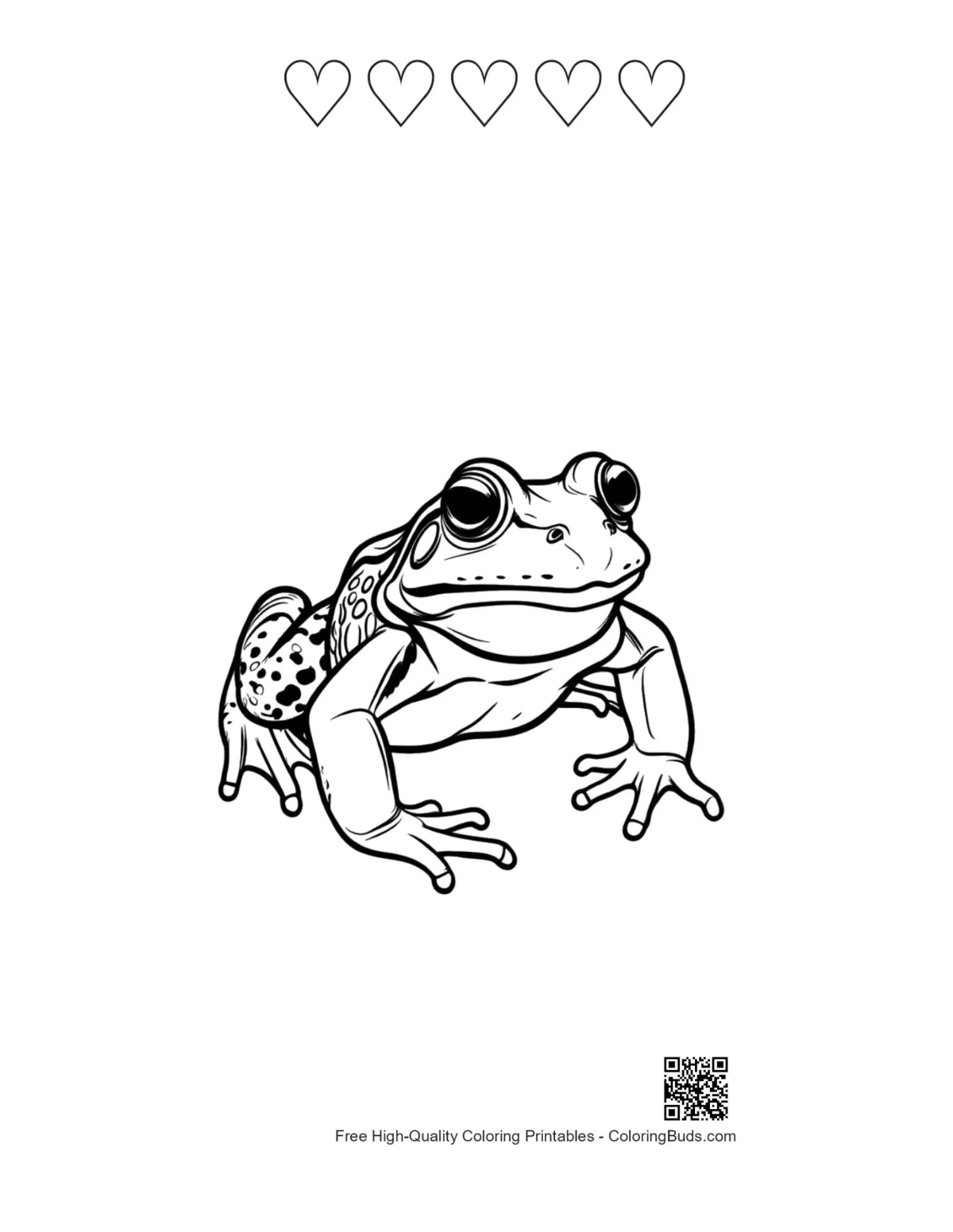 Heart-themed bullfrog coloring printable