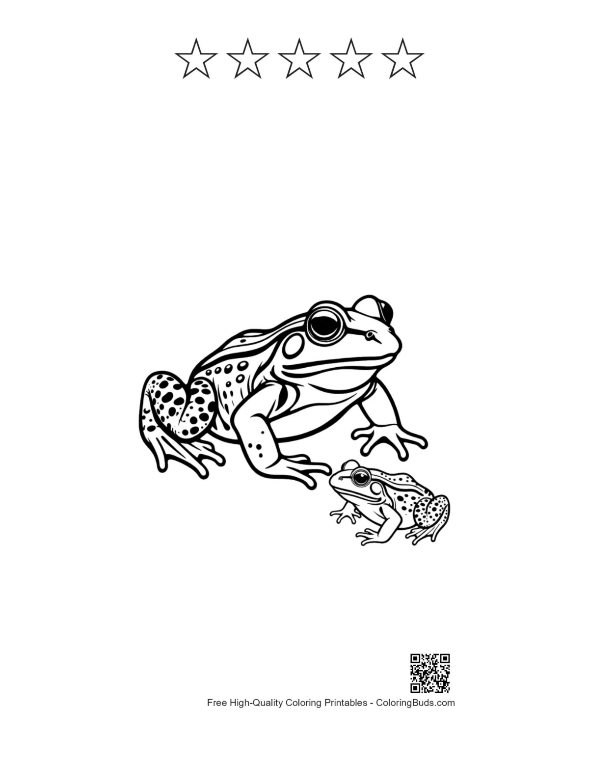 Bullfrog family with 5 star outline printable