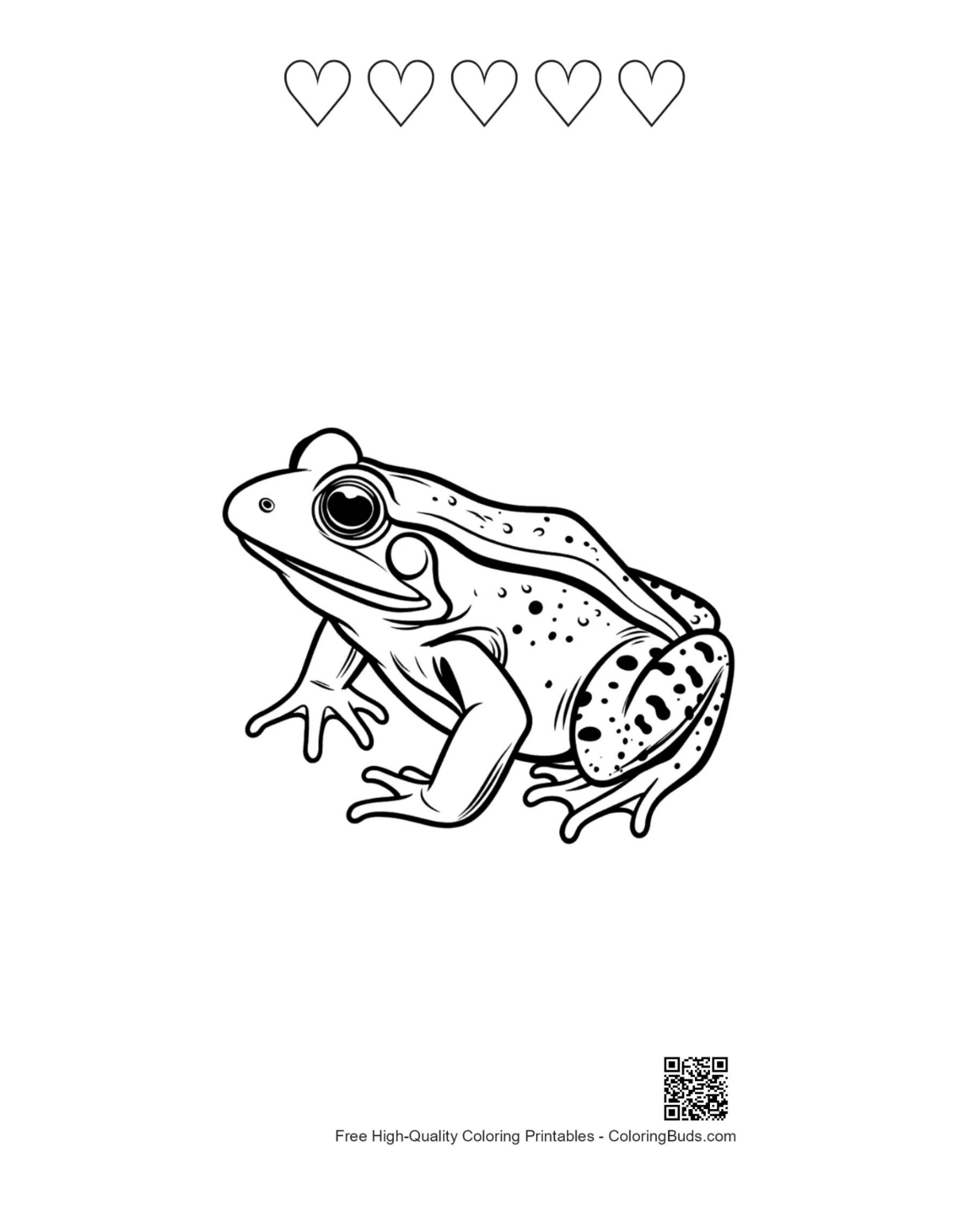 Bullfrog 5 heart outline coloring page
