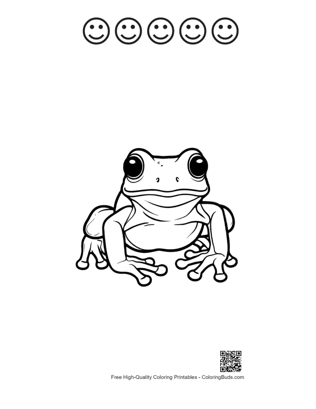 Tree frog 5 happy faces coloring sheet
