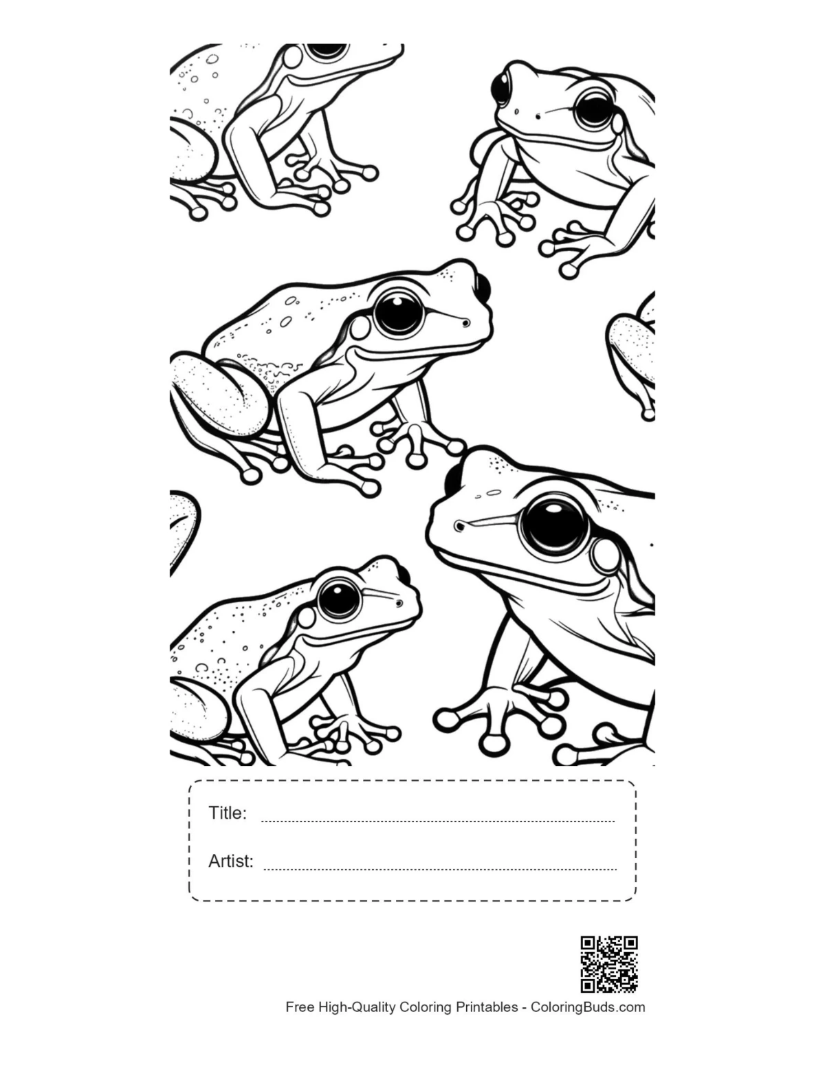 Printable playful tree frogs with title box
