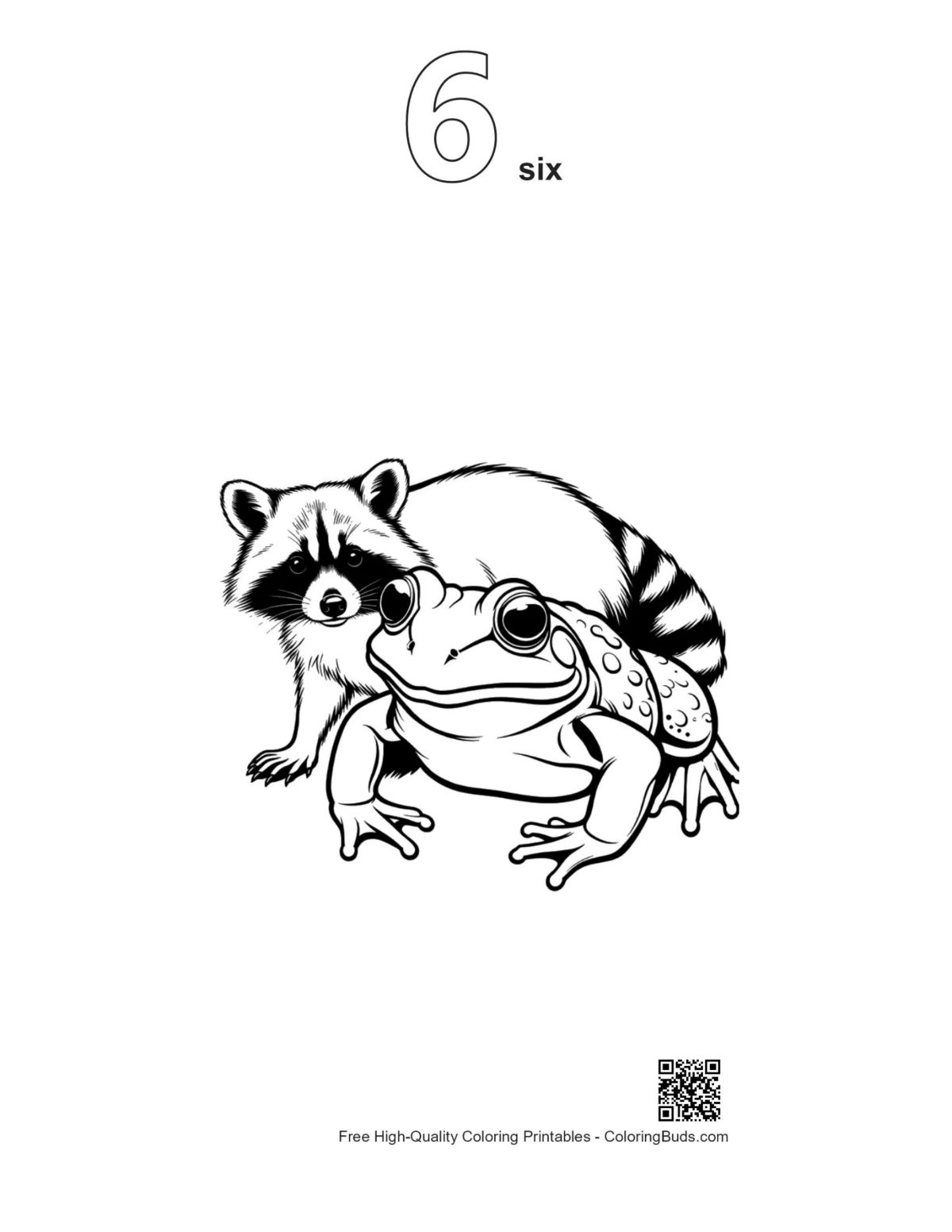 Bullfrog cuddling printable with number 6 outline