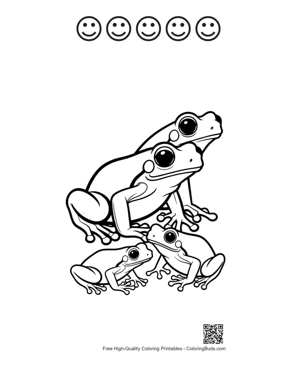 Cute tree frog family with happy faces printable