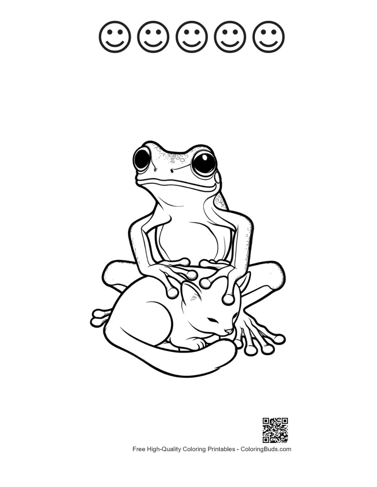 Tree Frog kitten 5 happy faces outline sheet