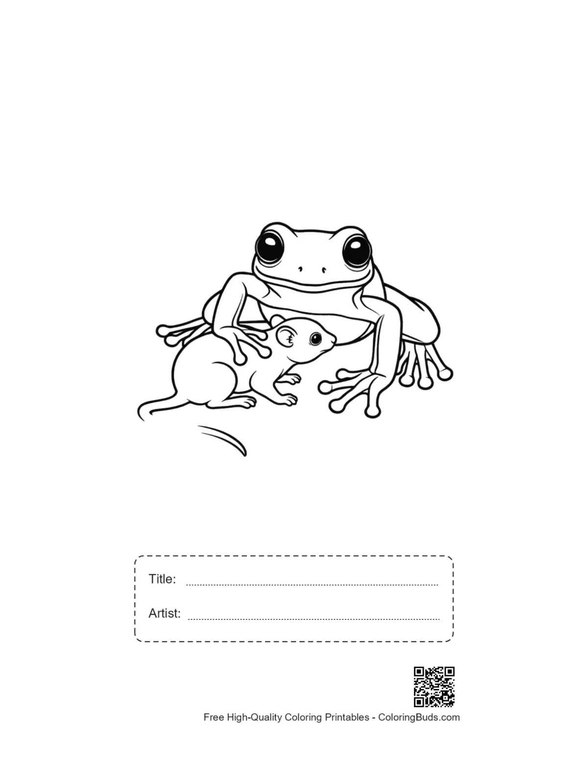 Tree frog hugging mouse printable with title artist box