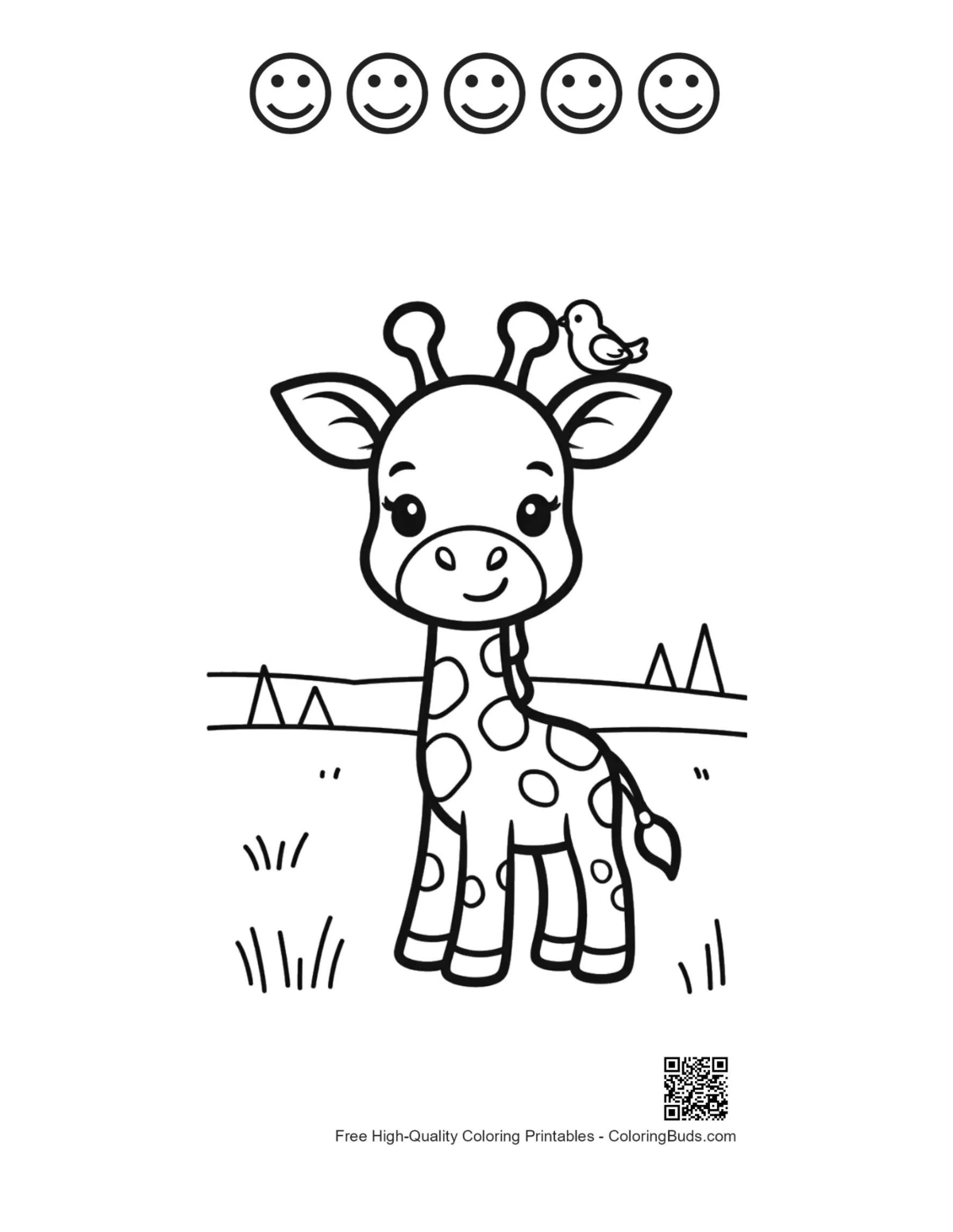 Giraffe printable with 5 happy faces