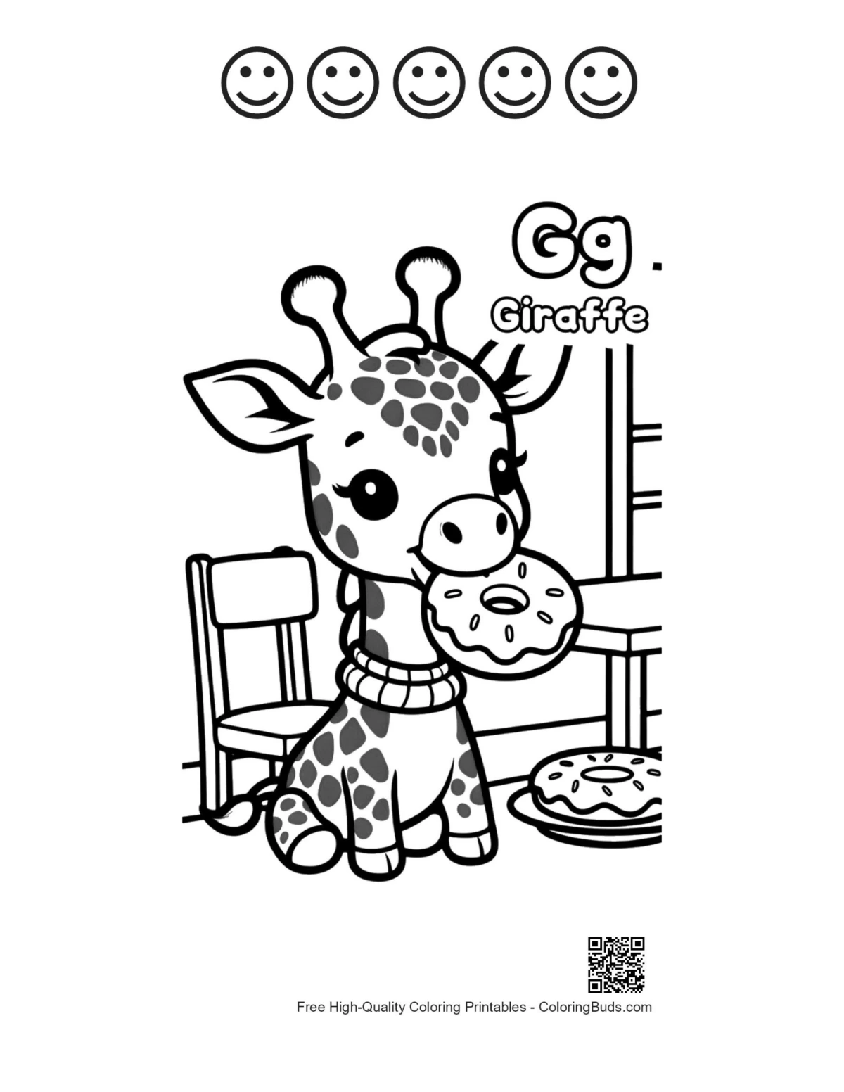 Cute giraffe donut printable 5 happy faces