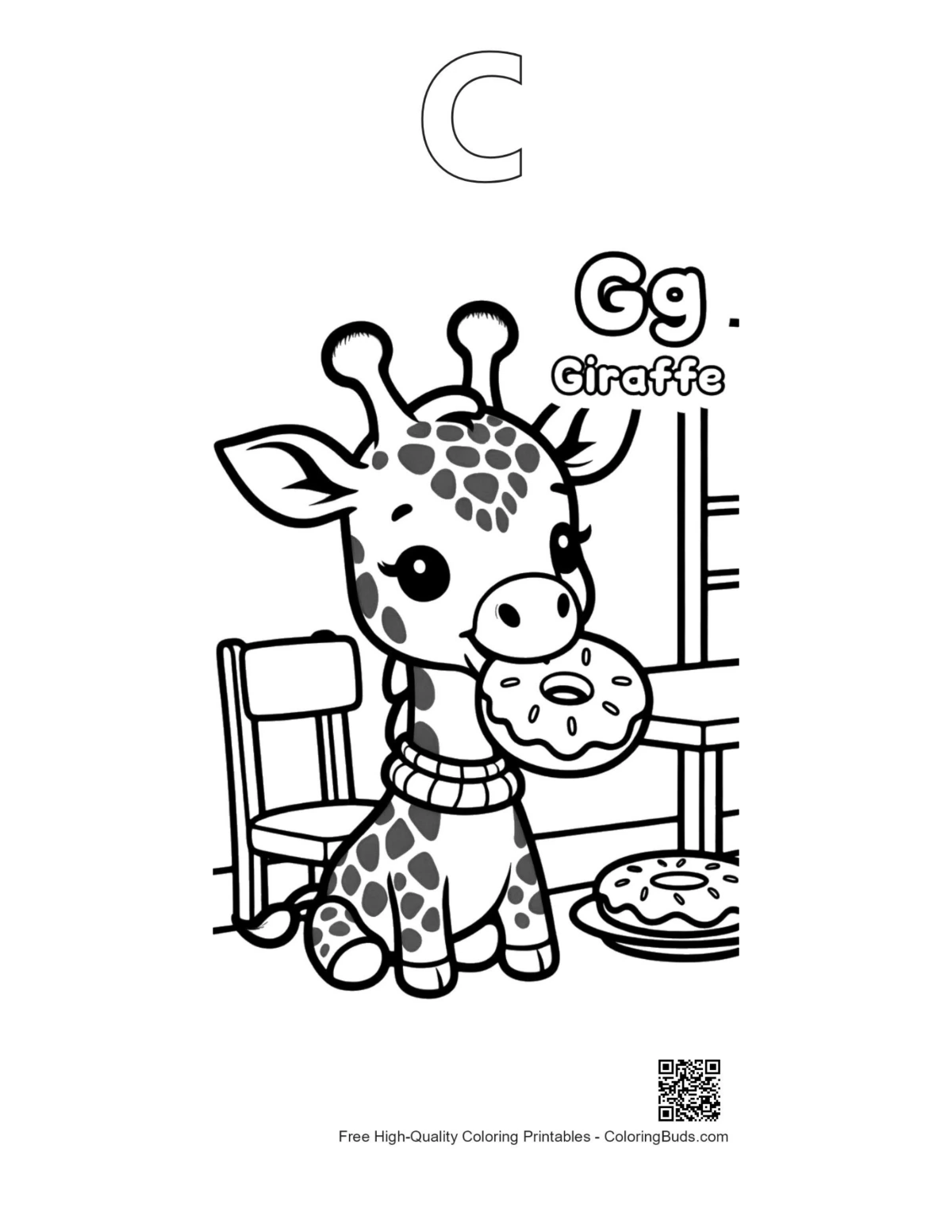 Giraffe donut coloring page outline alphabet C