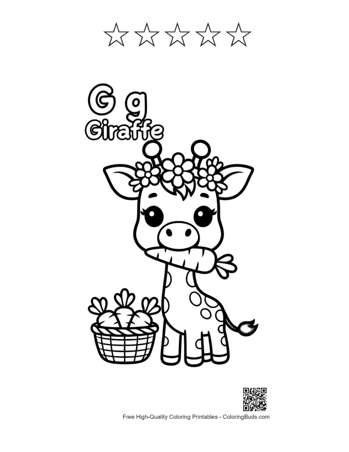 Giraffe carrots printable with 5 stars outline