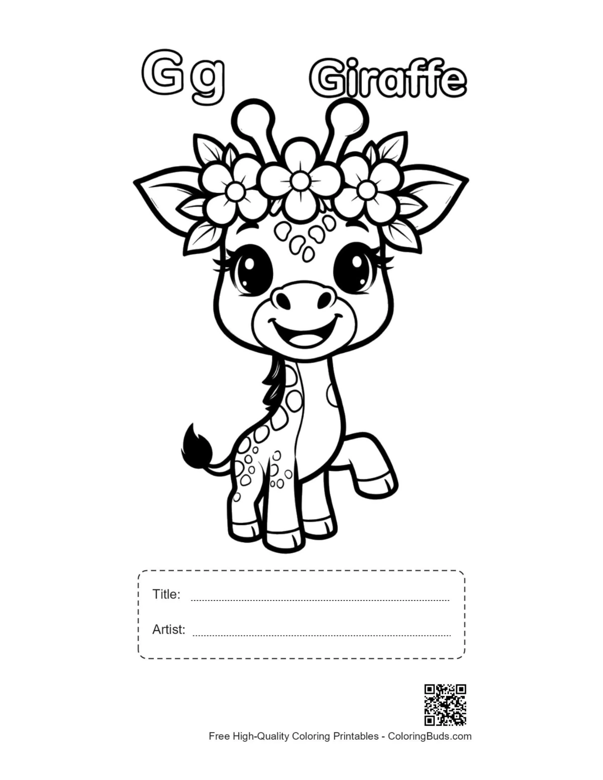 Baby giraffe balloons printable with title artist box