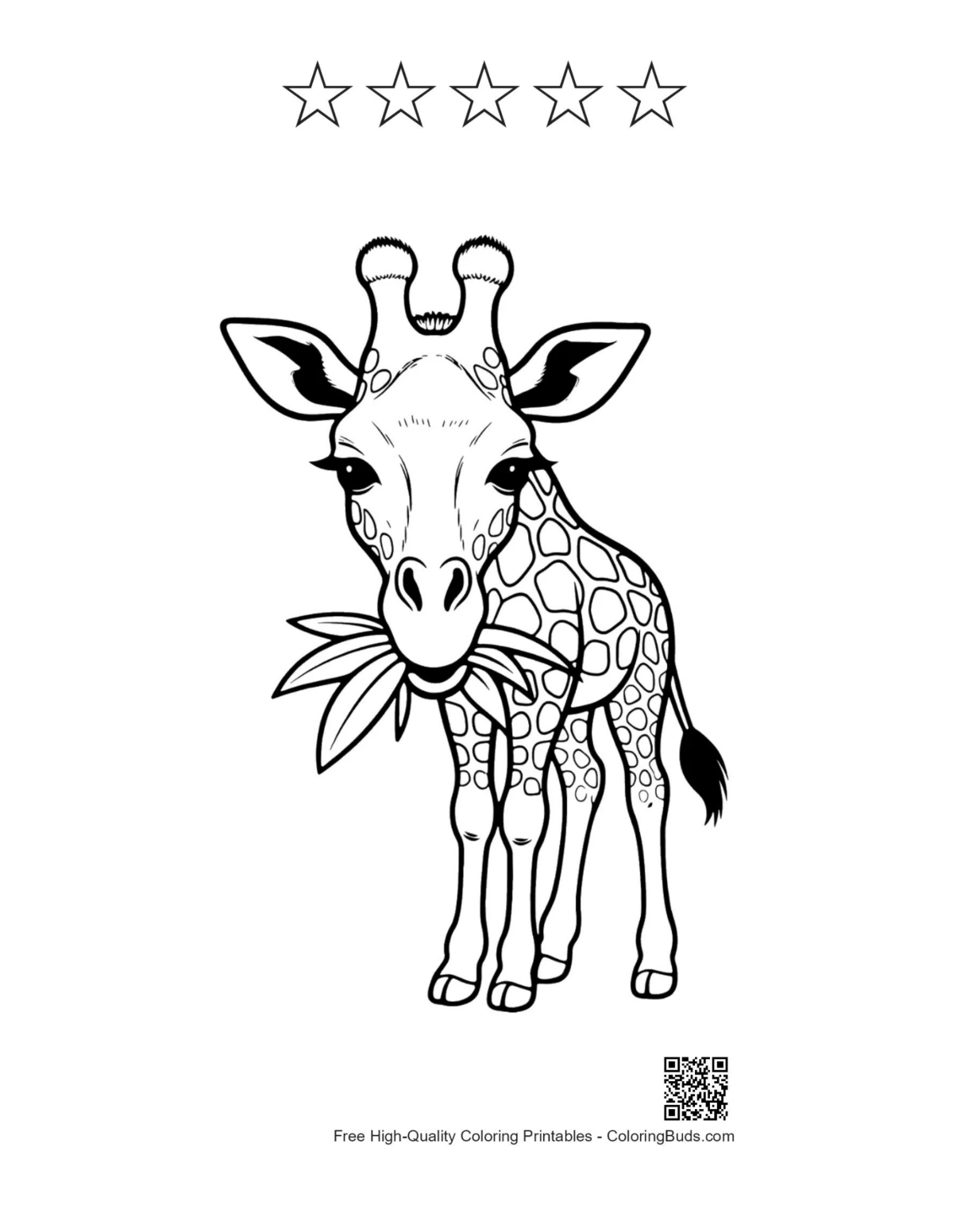 Baby giraffe printable with 5 stars