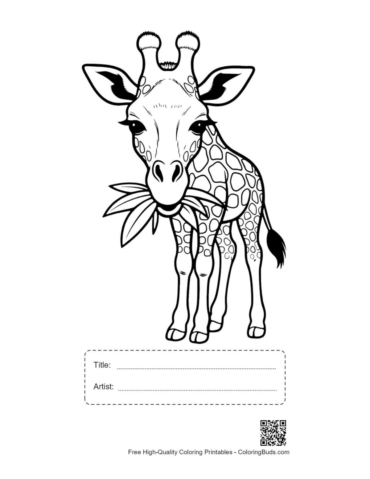 Baby giraffe printable with title box