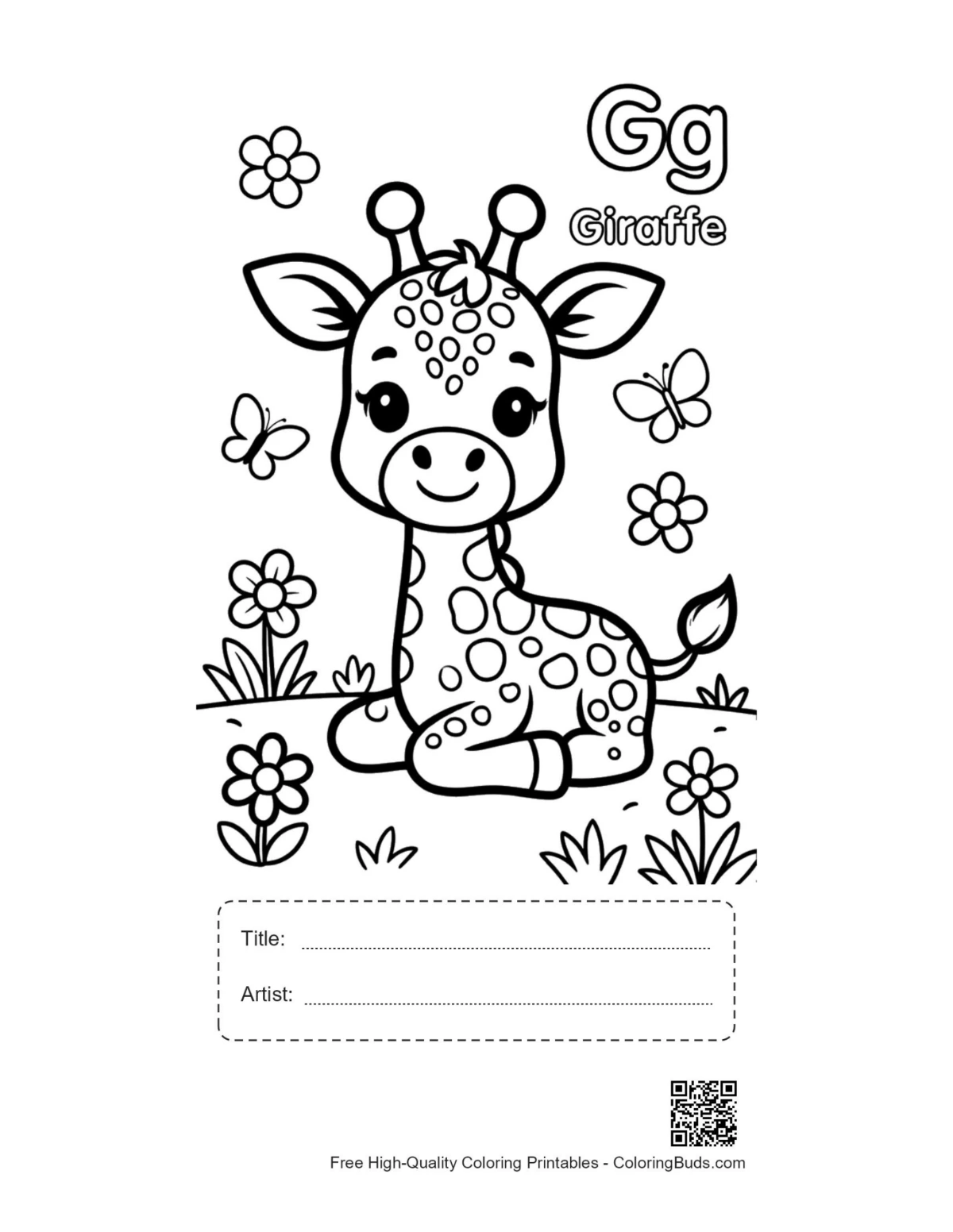 Baby giraffe printable with title artist box