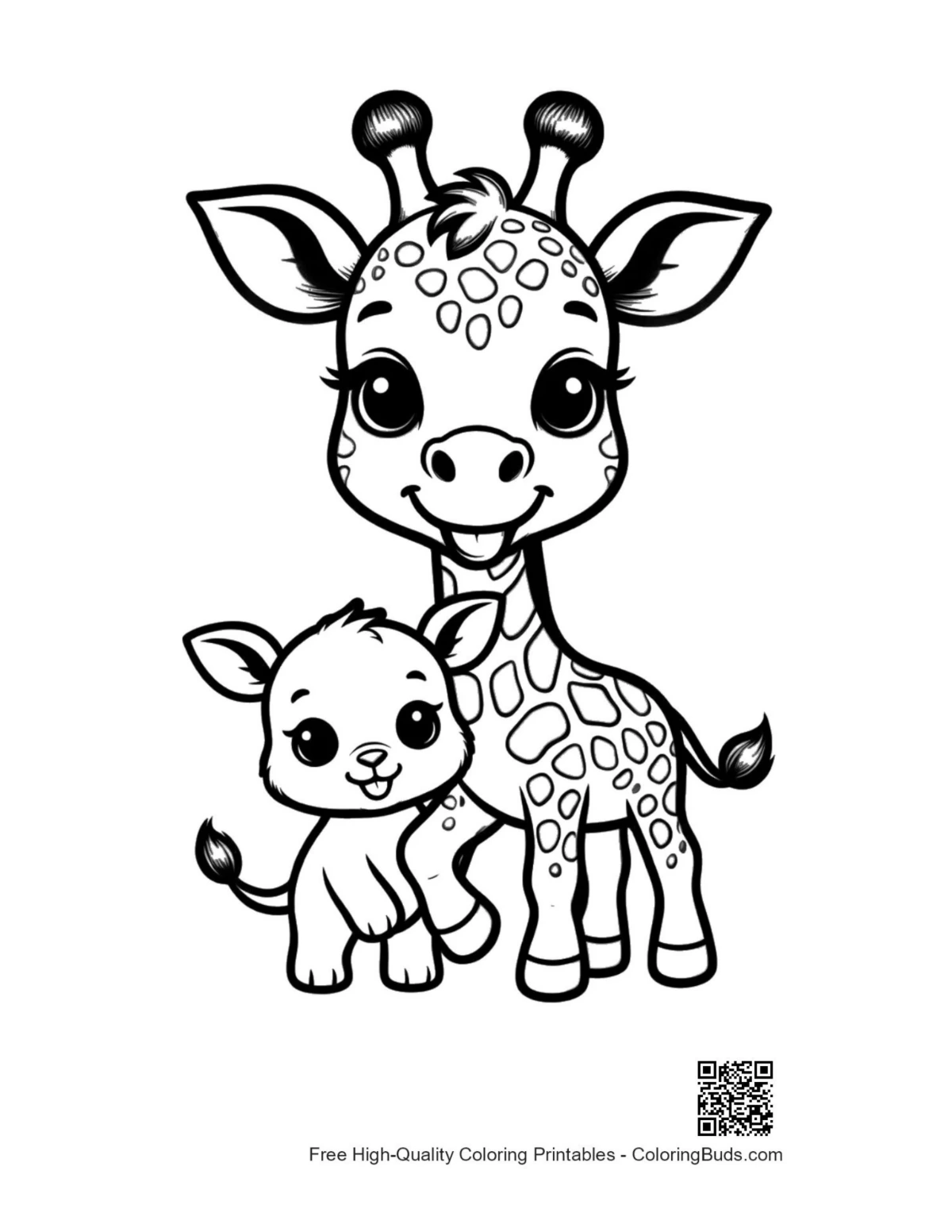 Cute baby giraffe hugging mama giraffe