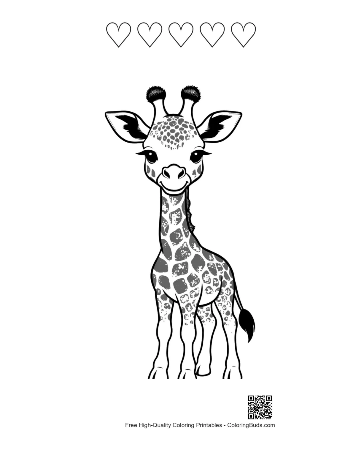 Giraffe with hearts outline printable