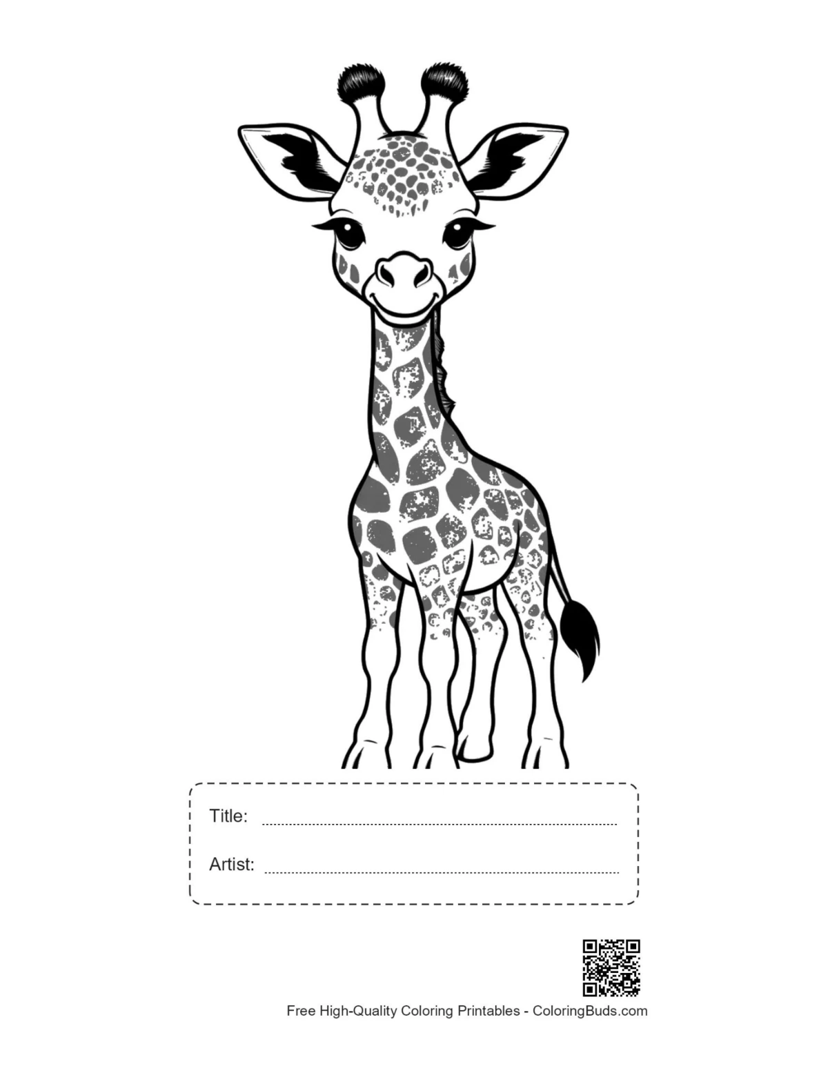 Baby giraffe printable with title box