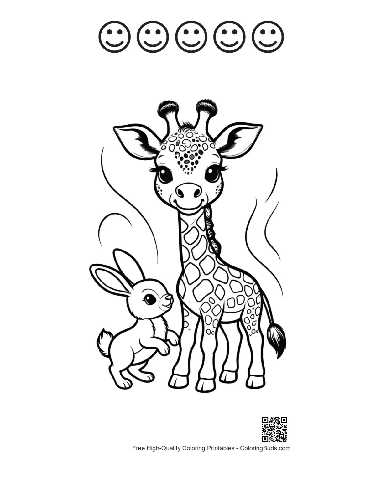 Cute giraffe bunny 5 happy faces outline