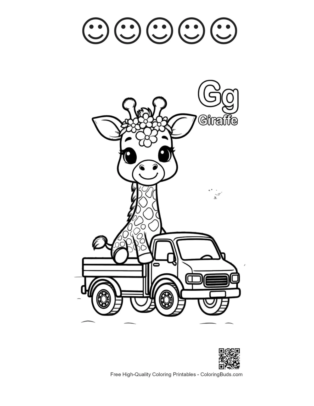 Cute giraffe calf car with 5 happy faces printable