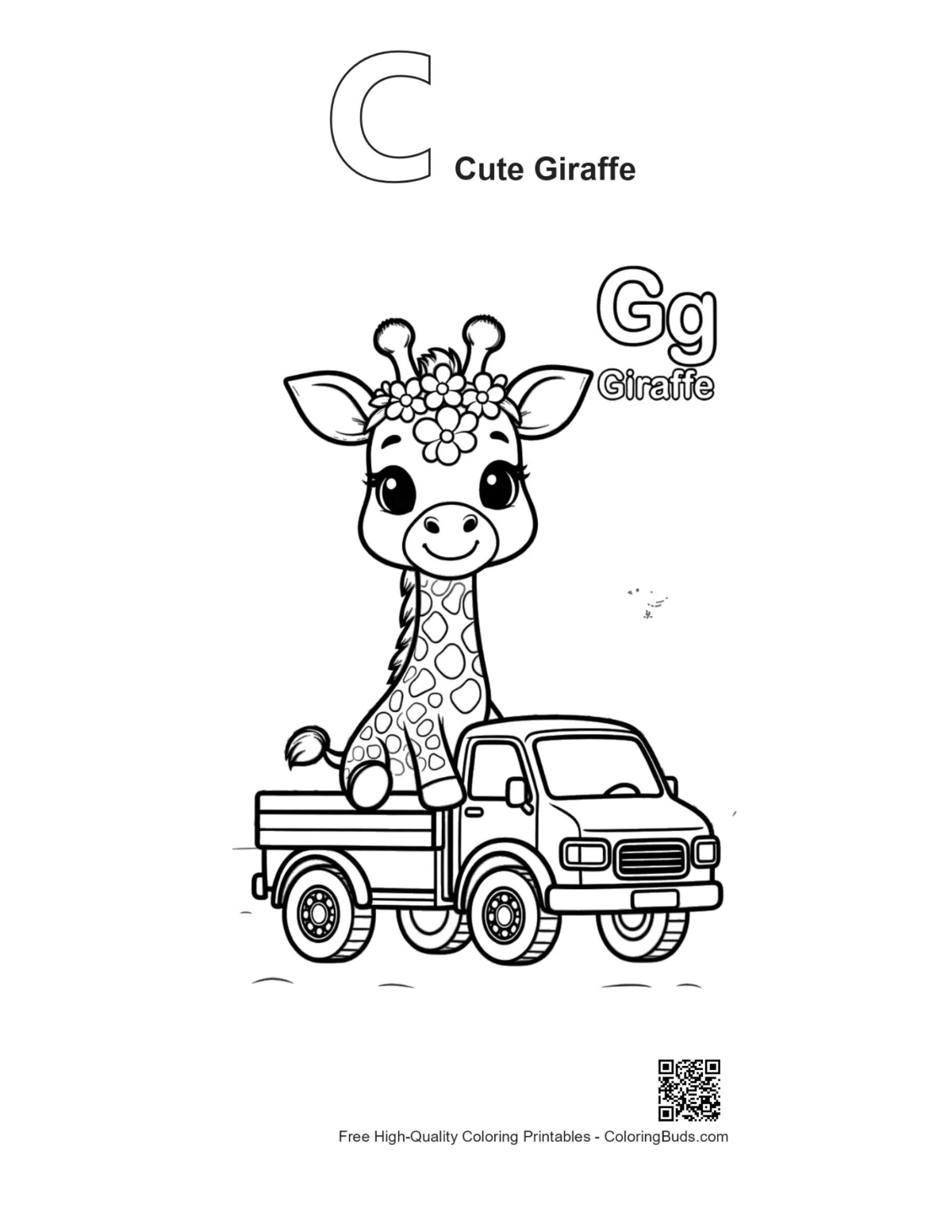 Cute giraffe calf car outline with Alphabet C