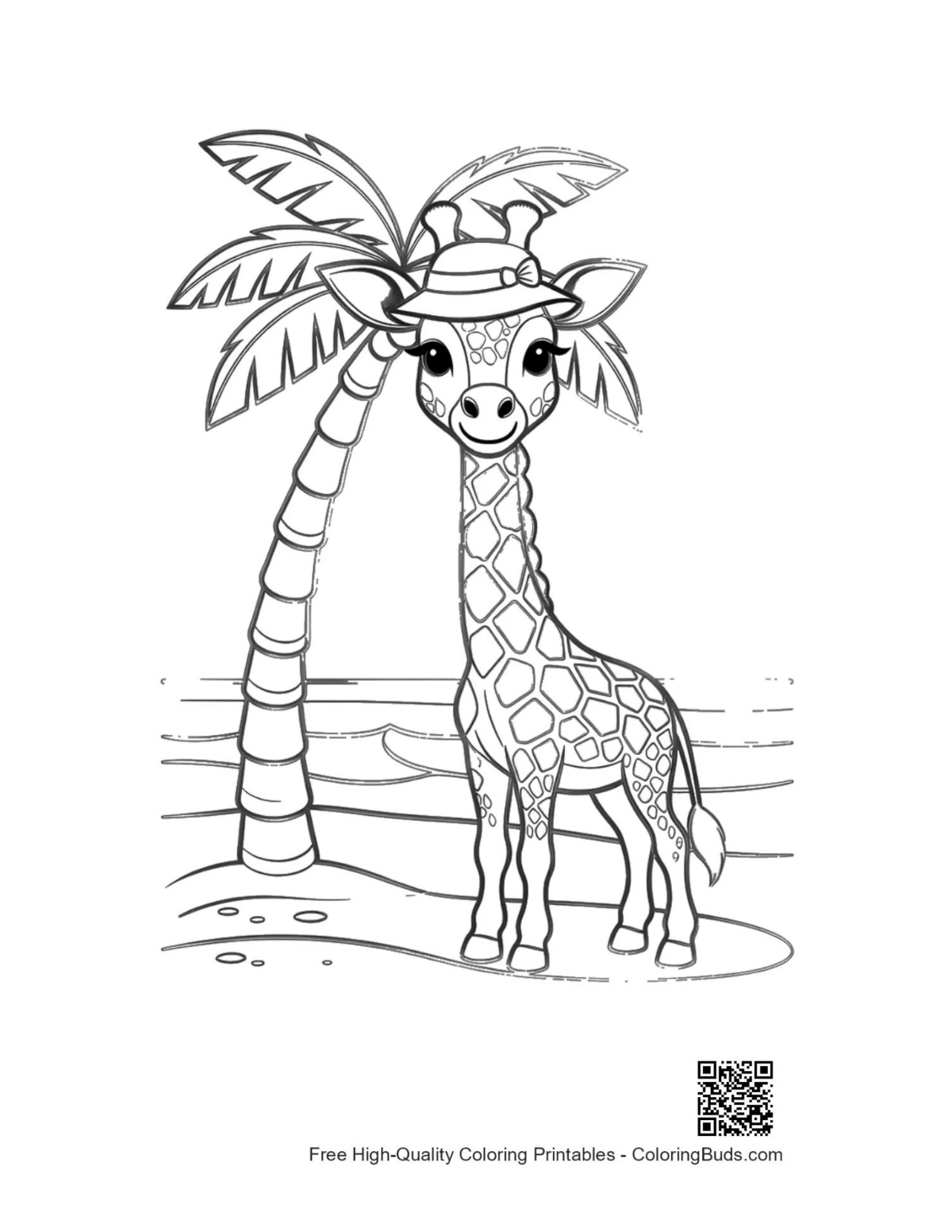 Cute giraffe calf holding colorful balloons printable
