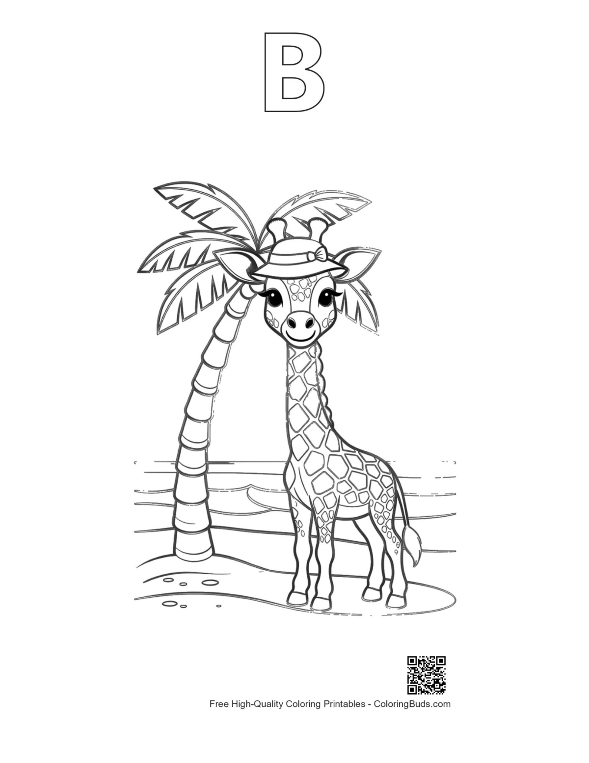 Giraffe calf balloons outline with Alphabet B printable