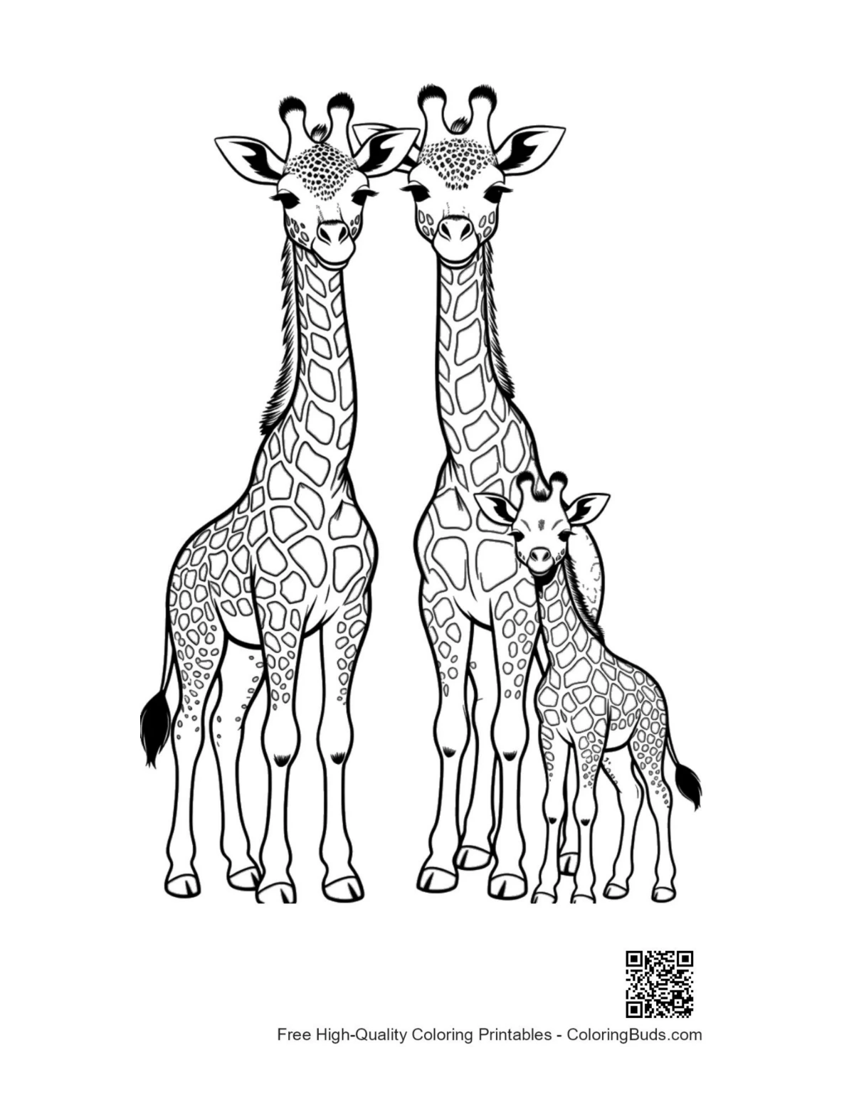 Cute giraffe family portrait printable coloring page