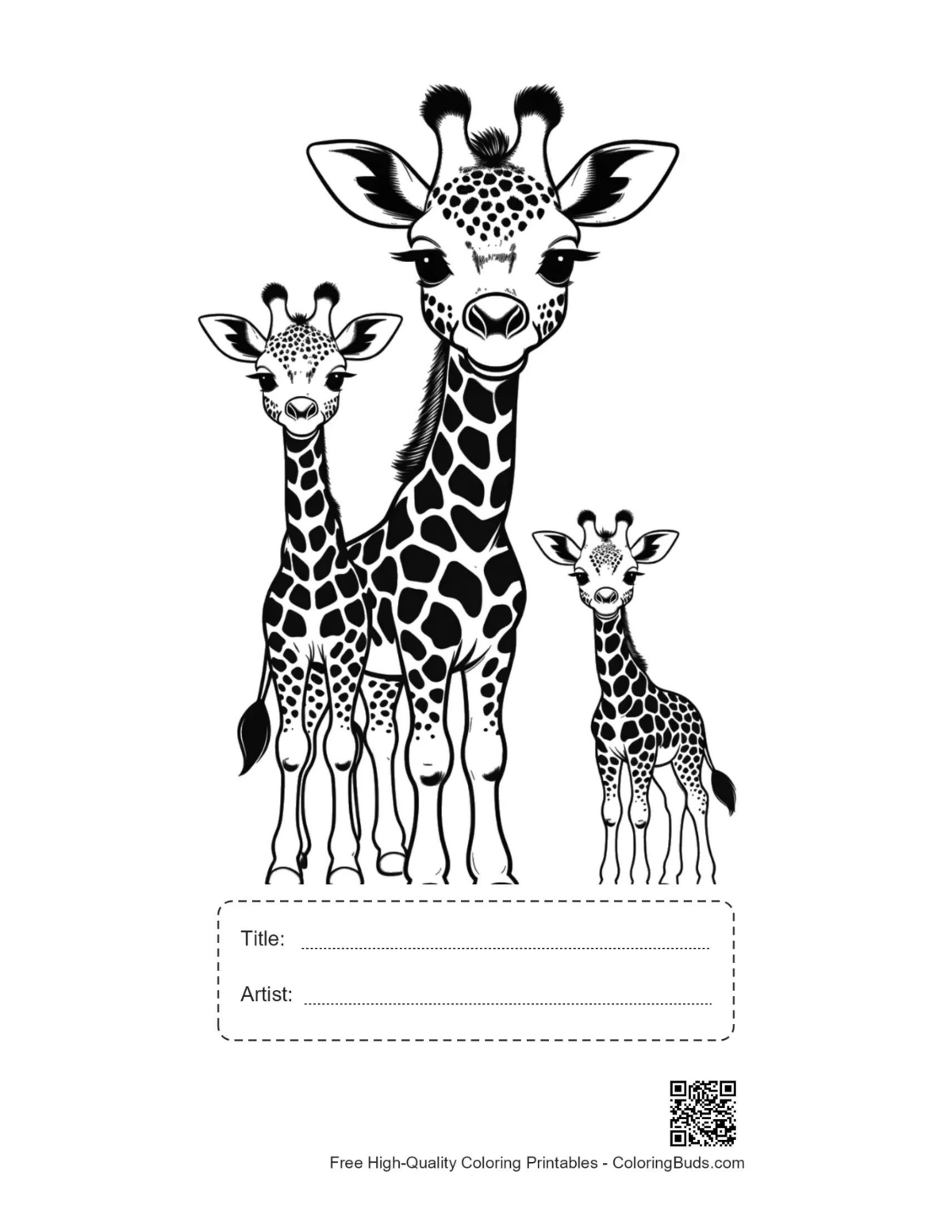 Printable giraffe portrait with title box