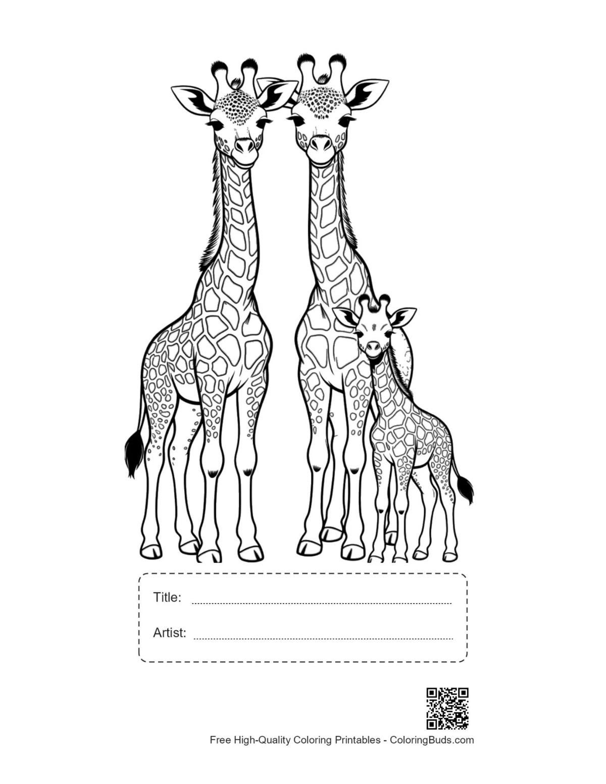 Cute giraffe family portrait printable with title box