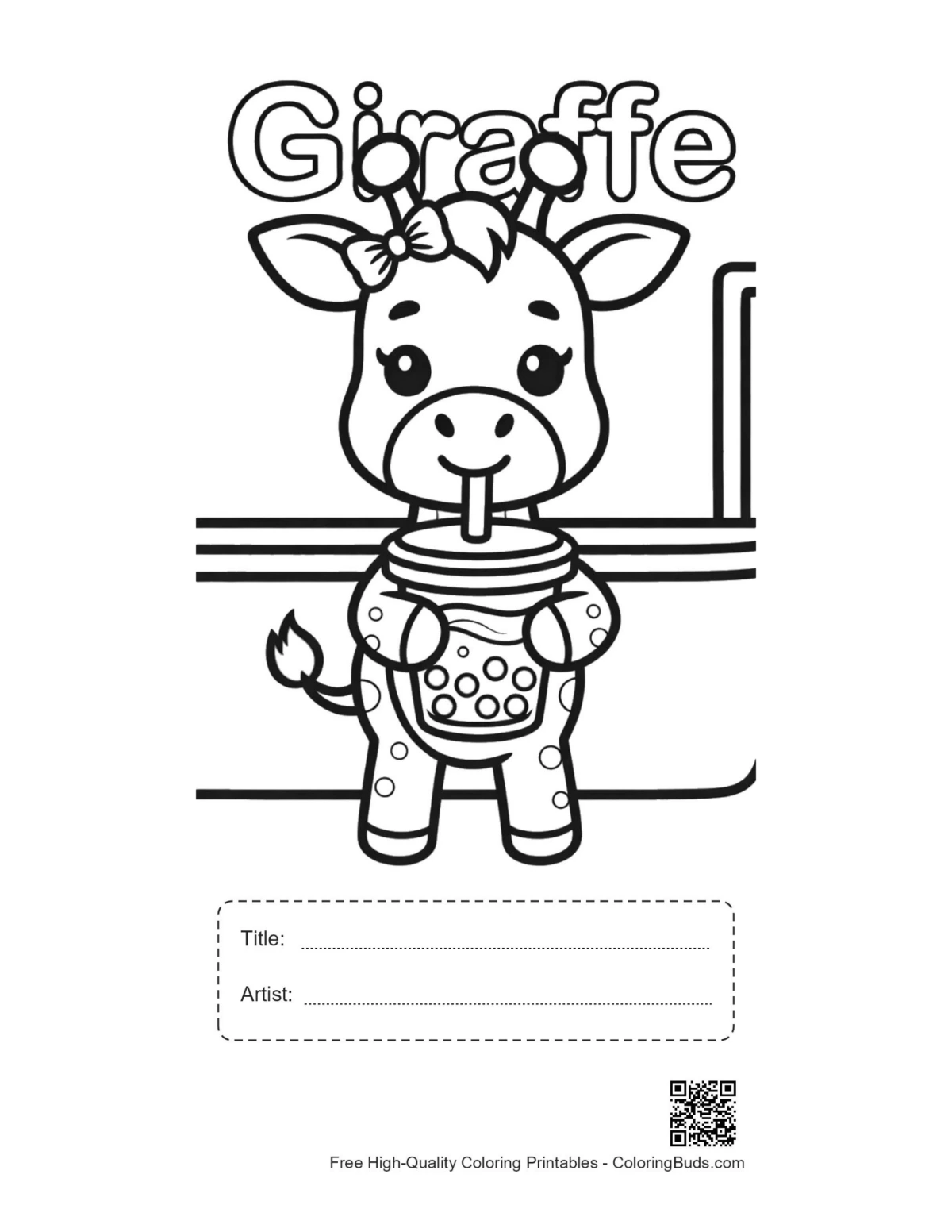 Cute giraffe tea printable with title artist box