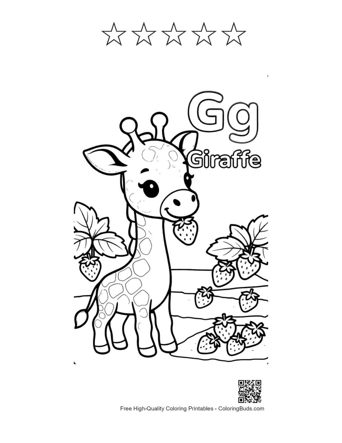 Cute giraffe strawberries printable with 5 star outlines