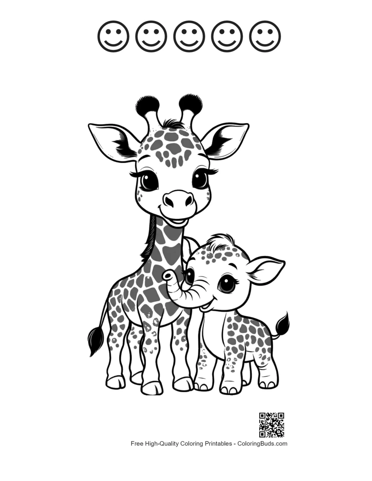 Cute giraffe hug with 5 happy faces