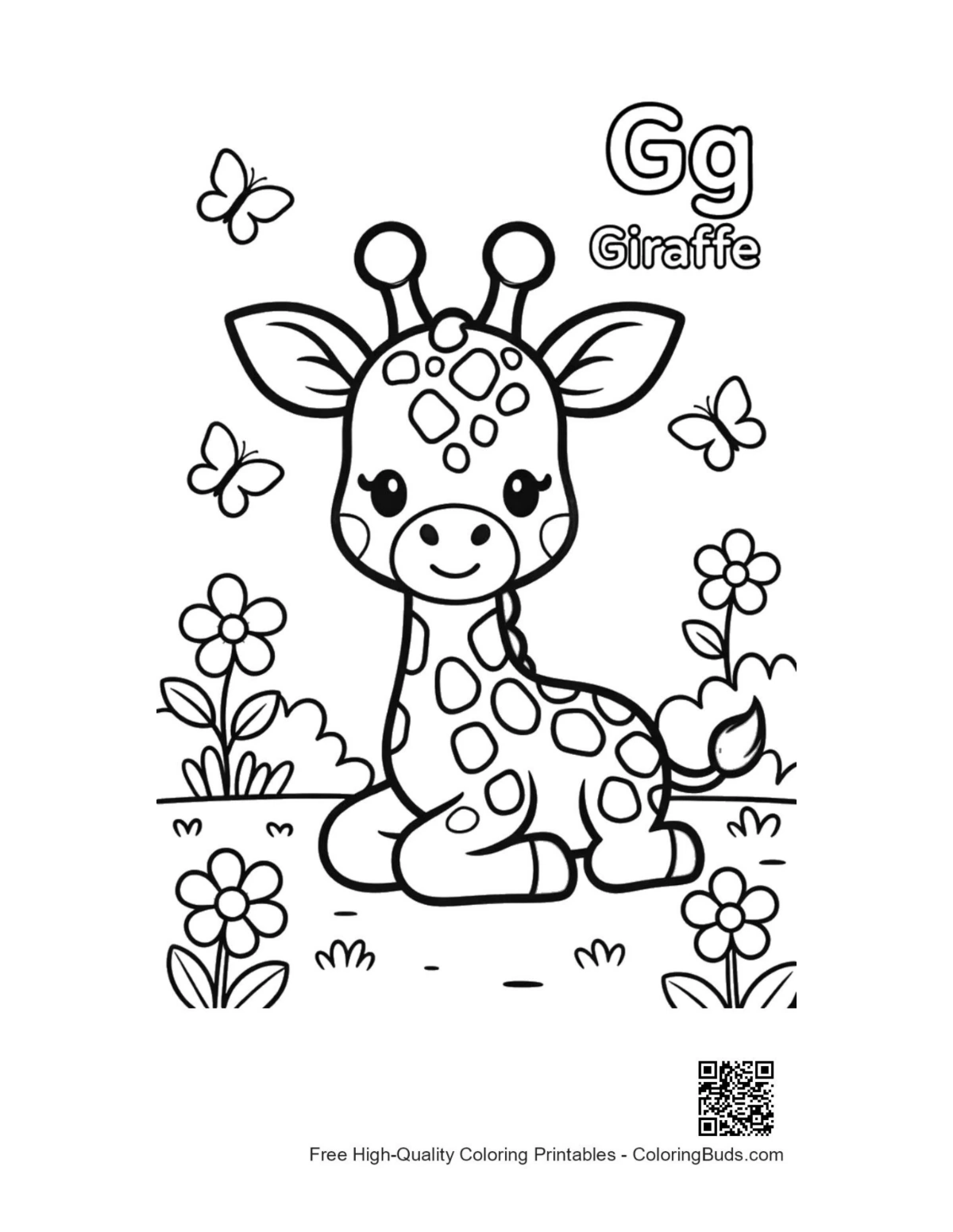 Cute giraffe outline printable coloring page